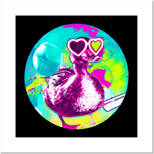 Retro vaporwave duck is hear for your heart Wall Art by Trippy Critters